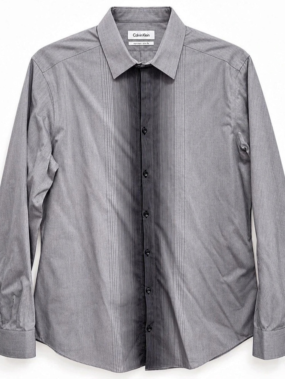 Calvin Klein Men's Gray Striped Slim Fit Dress Shirt